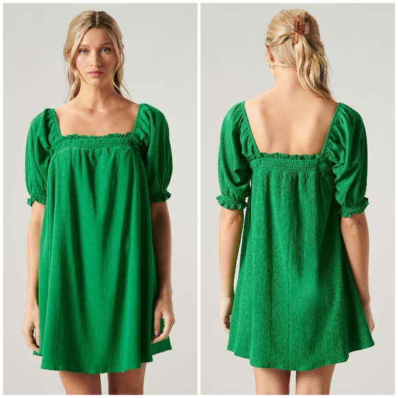 Sugarlips Dresses & Skirts - SUGARLIPS Miss Sunshine Kelly Green Convertible Sleeve Babydoll Dress